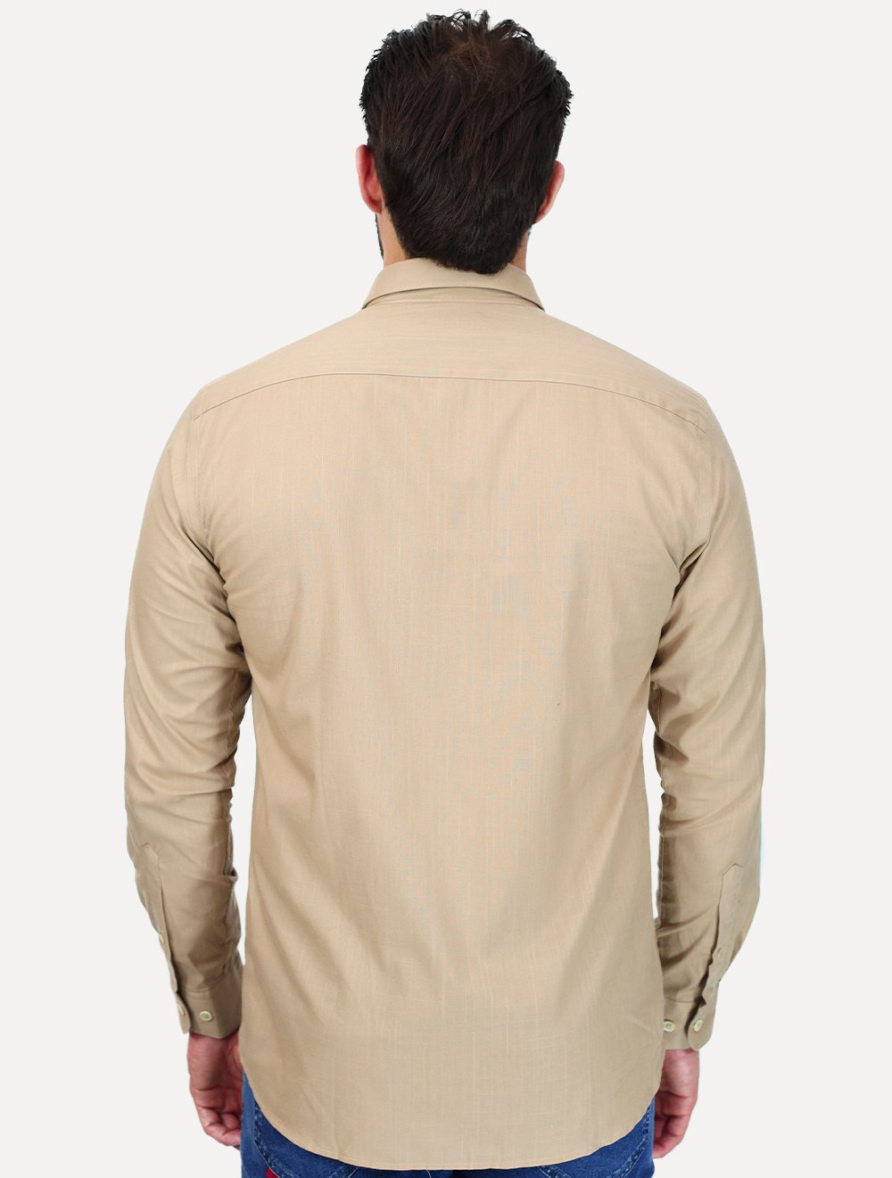 Camisa Dudalina Masculina Slim Slub Cotton Flame Lisa Cáqui Claro