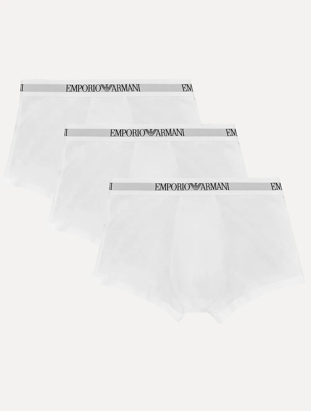 Cueca Empório Armani Boxer Trunk Lisa Black Logo Branca Pack 3UN