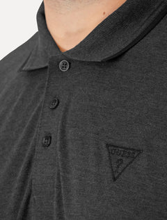 Polo Guess Masculina Piquet Frisos Triangulo Bordado Cinza Escuro Mescla
