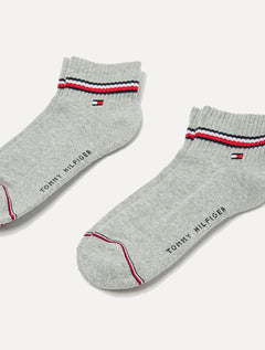 Meias Tommy Hilfiger TH Men Iconic Quarter Cinza Mescla Kit 2 Pares