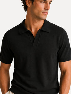 Polo Dixen Masculina Tricot Viscose Texturizada Manga Curta Preto