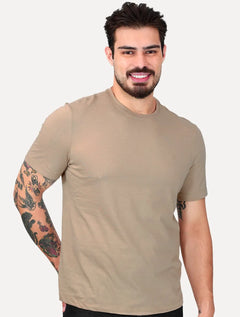 Camiseta Individual Masculina Comfort Pima Soft Touch Logo Marrom Claro