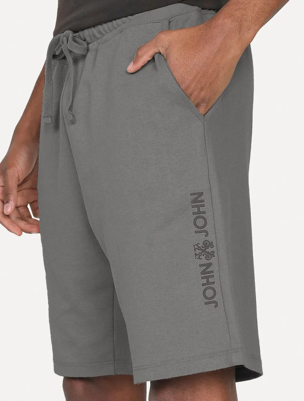 Bermuda John John Masculina Moletom New Basic Print Cinza Médio