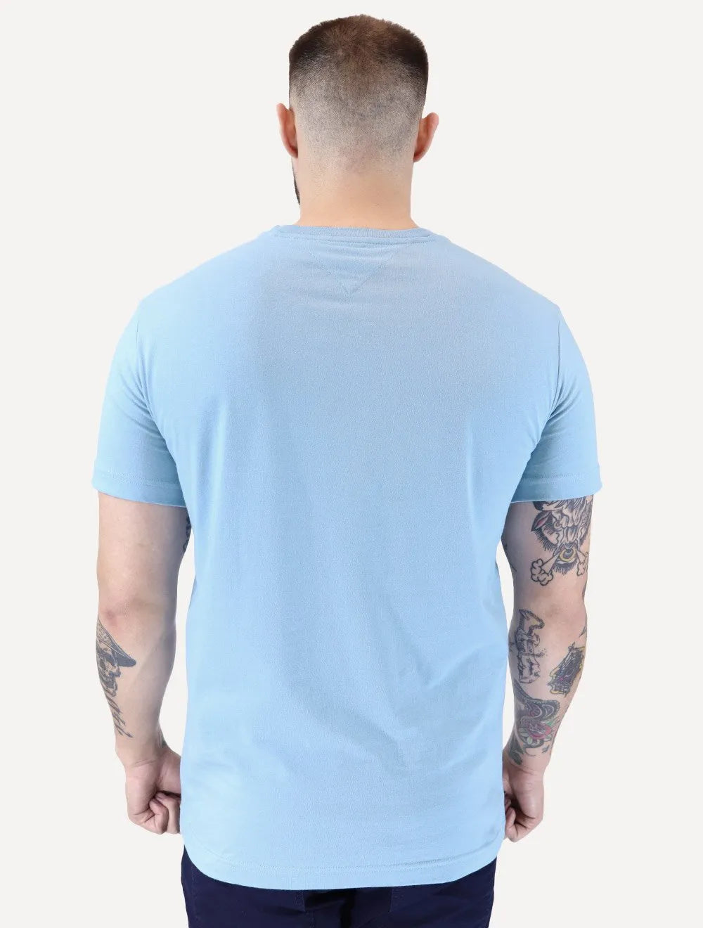 Camiseta Tommy Hilfiger Masculina Outline Flag Script Azul Claro