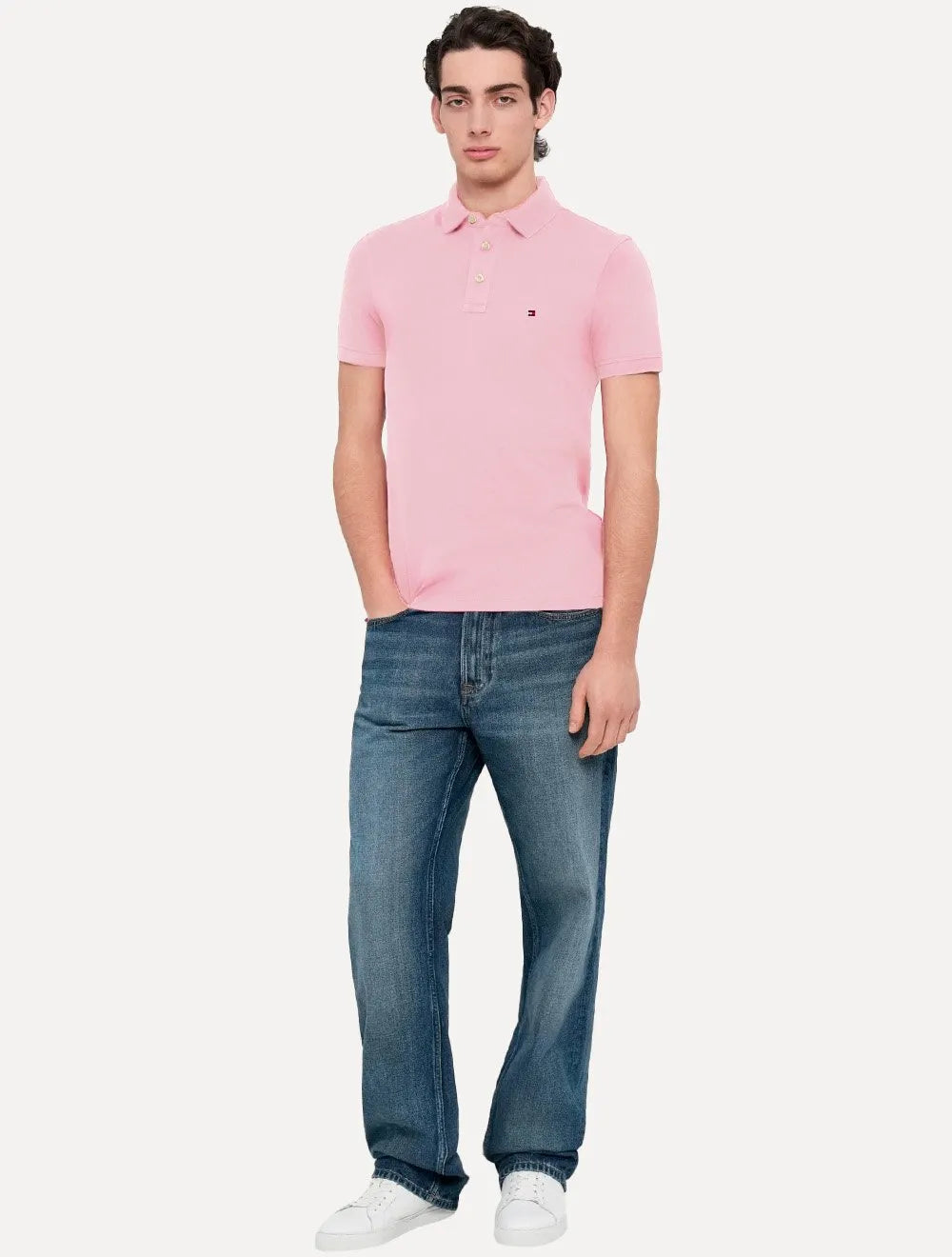 Polo Tommy Hilfiger Masculina Slim Piquet 1985 Rosa