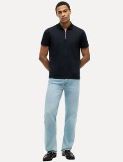Polo Tommy Hilfiger Masculina Malha Liquid Cotton Zip Azul Marinho