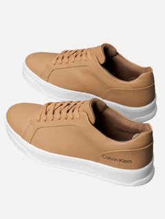 Tênis Calvin Klein Masculino Couro Casual Confort Logo Marrom