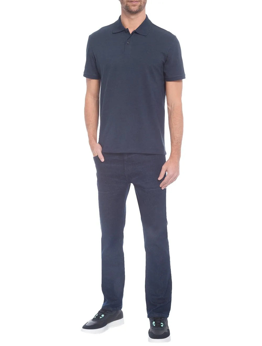 Polo John John Masculina New Simple Logo Azul Escuro