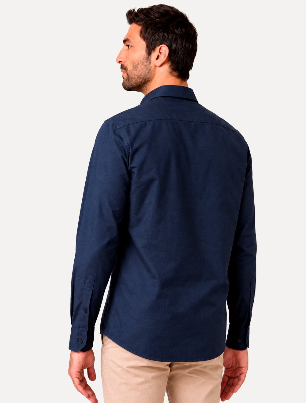 Camisa Dudalina Masculina Slim Superfine Cotton Light Lisa Azul Escuro