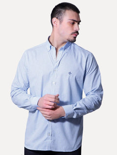 Camisa Dudalina Masculina Slim Superfine Cotton Xadrez Grid Azul Médio