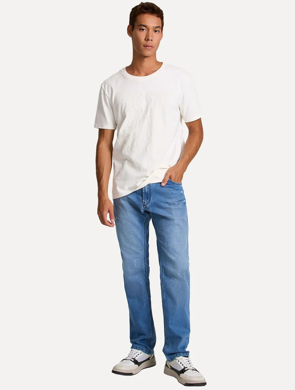 Camiseta John John Masculina Regular Fit Brasao Dotted Off-White