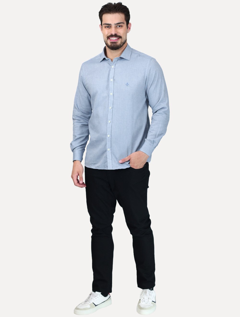 Camisa Dudalina Masculina Slim Fit Superfine Cotton Azul Mescla