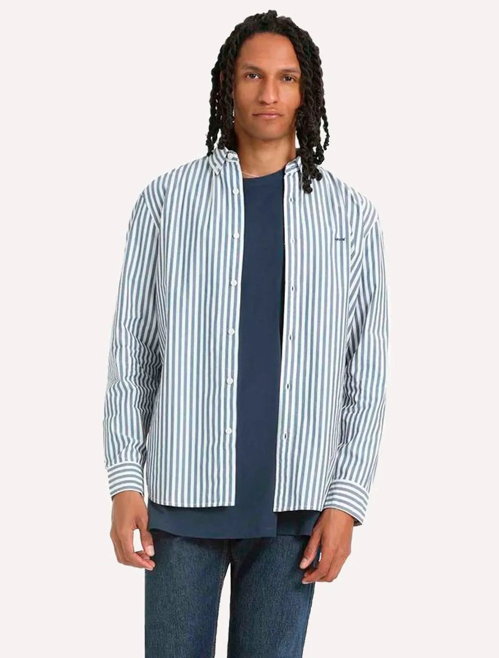 Camisa Levis Masculina Relaxed Oxford Authentic Button Down Listras Azul/Branco