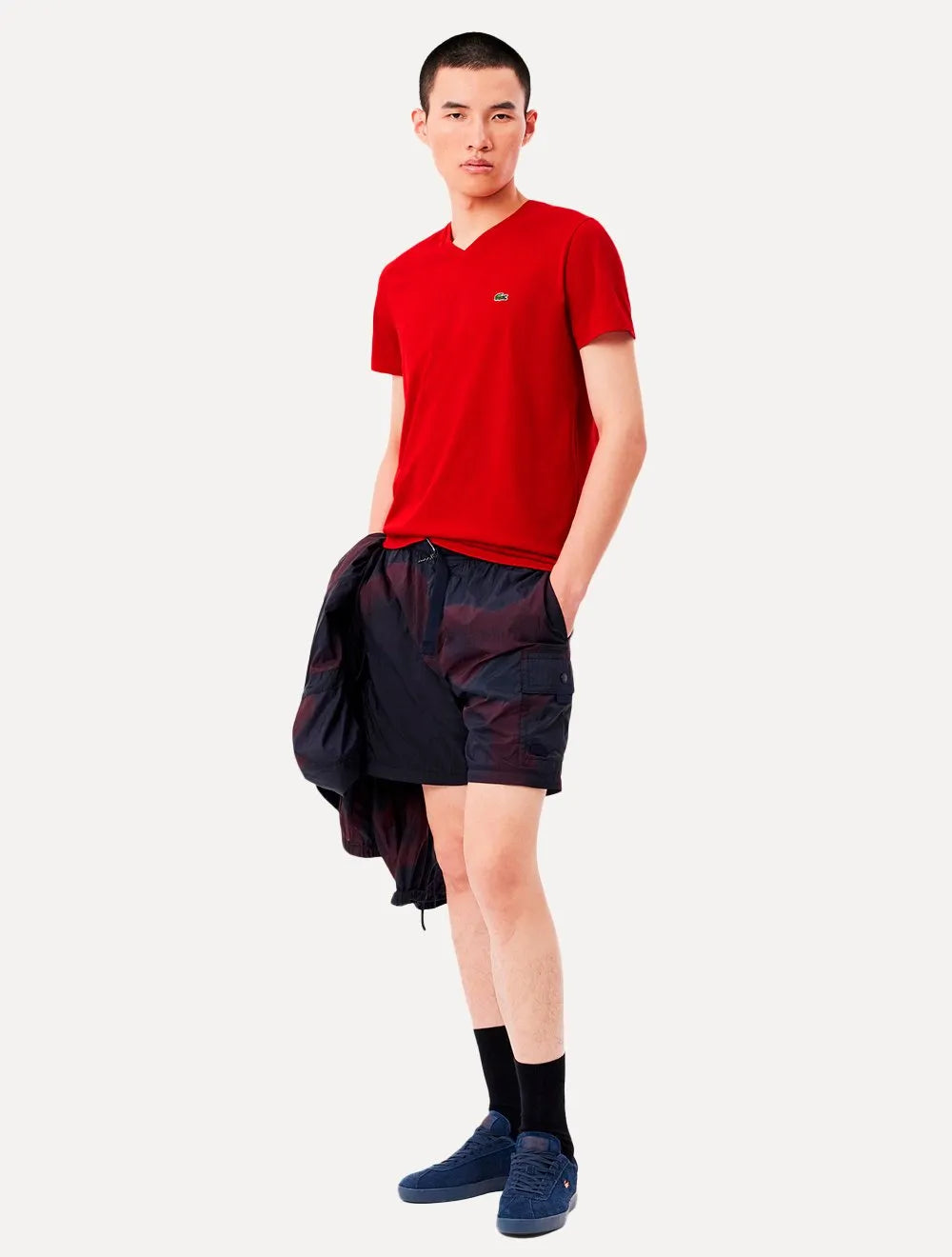 Camiseta Lacoste Masculina Jersey Pima Cotton Gola V Vermelha