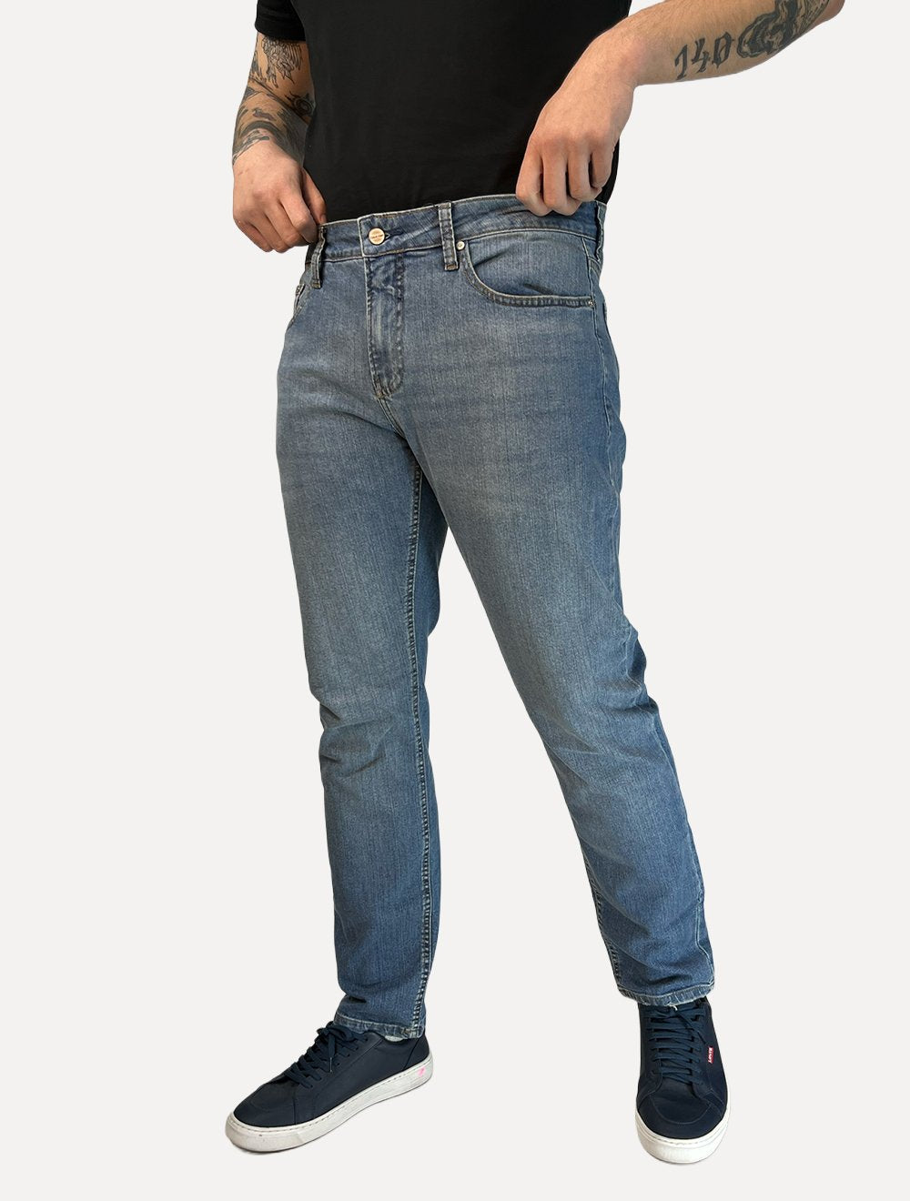 Calça Calvin Klein Jeans Masculina Slim 5 Pockets Azul Médio