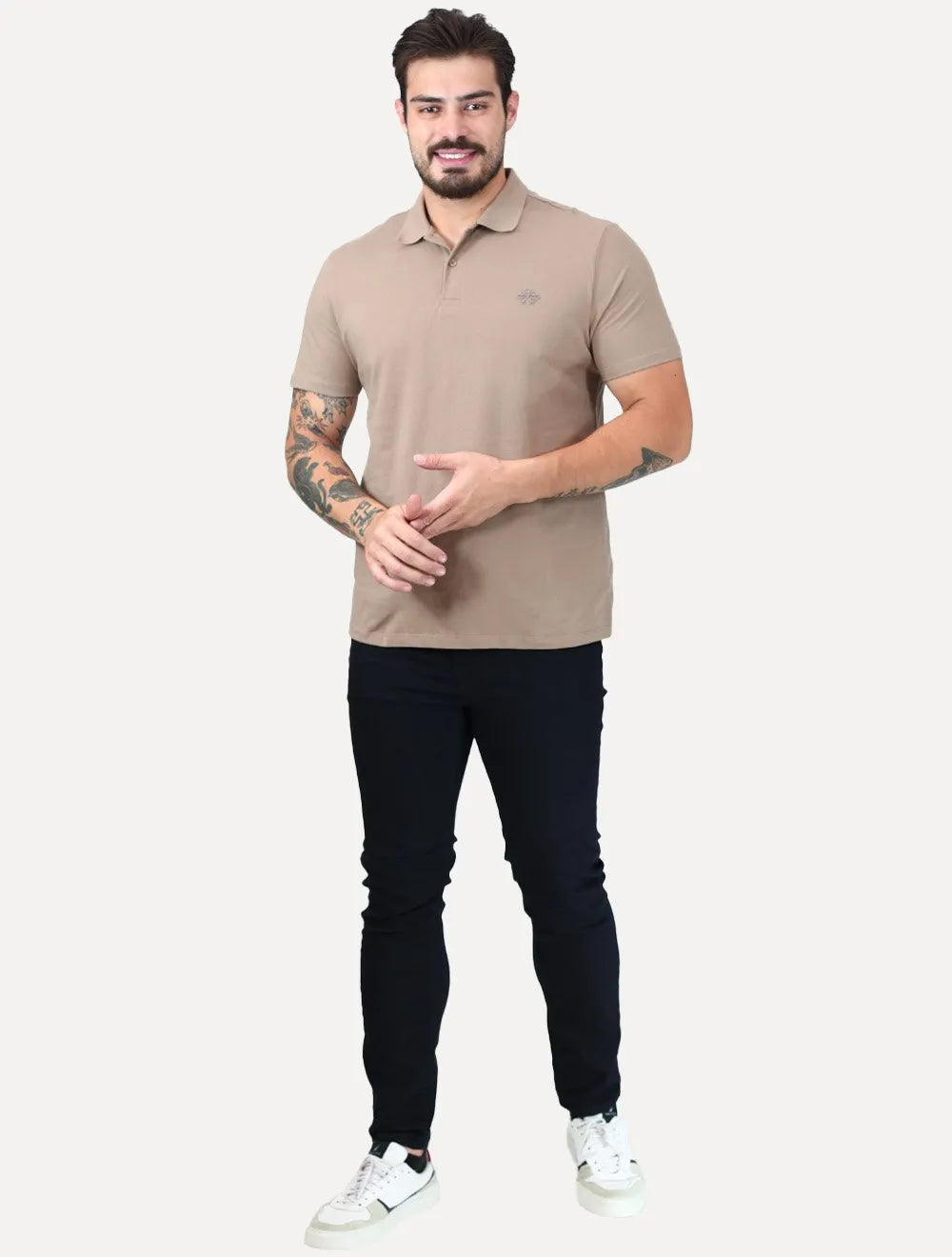 Polo John John Masculina Light Transfer Bege Médio