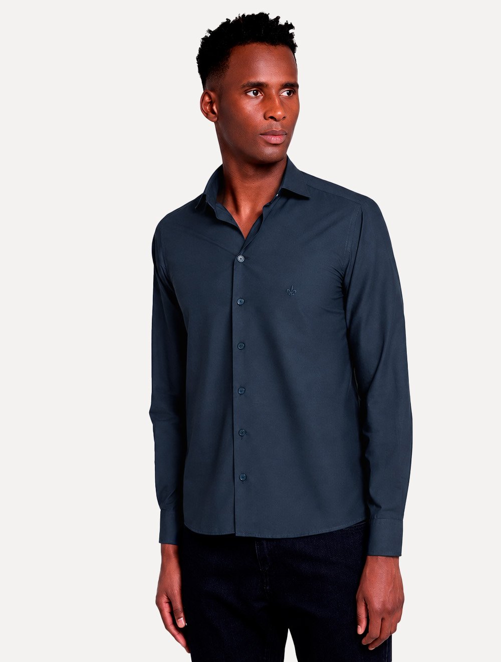 Camisa Dudalina Masculina Slim Tricoline Egyptian Cotton Lisa Azul Escuro