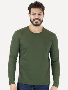Camiseta Colcci Masculina Manga Longa Logo Verde Escuro