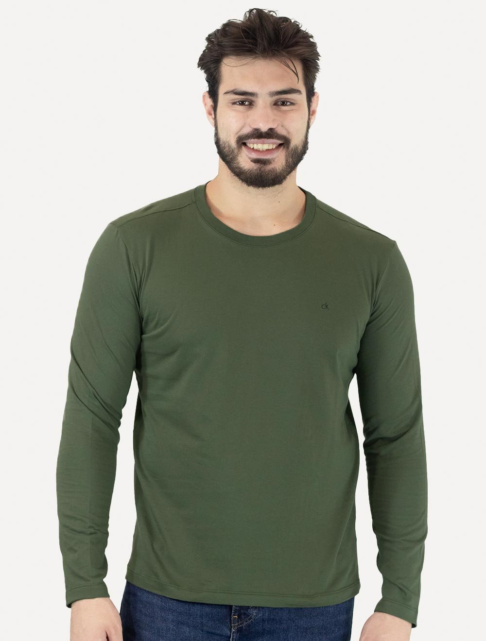 Camiseta Colcci Masculina Manga Longa Logo Verde Escuro