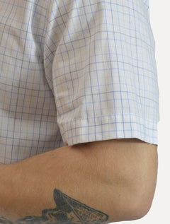 Camisa Dudalina Masculina Manga Curta Slim Flamê Blue Xadrez Branca