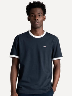 Camiseta Tommy Jeans Masculina Regular Flag Ringer Azul Marinho