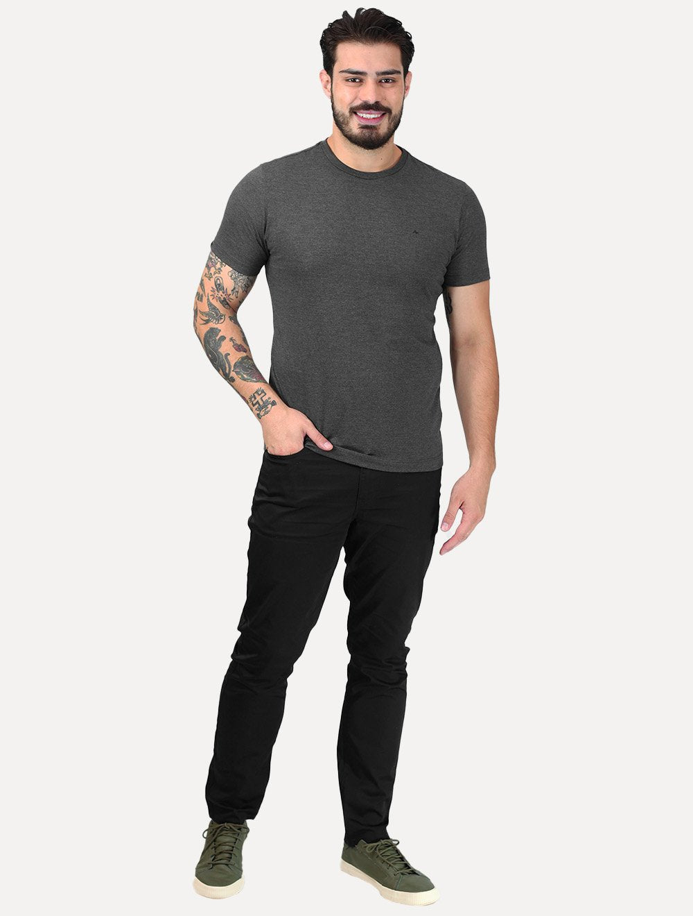 Camiseta Aramis Masculina Basic Lisa Surton Icon Cinza Mescla