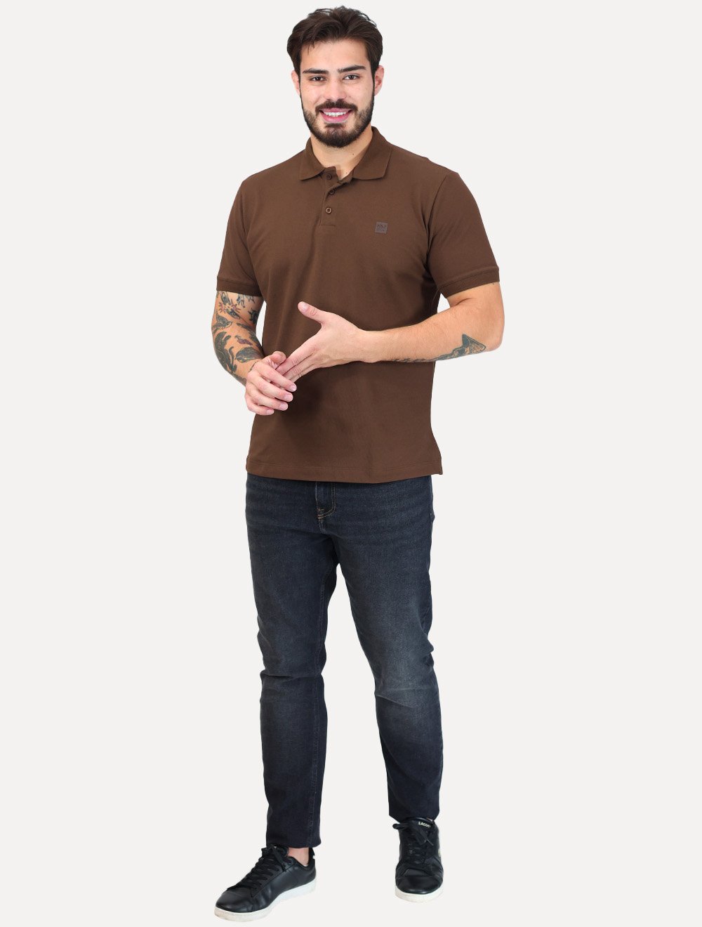 Polo K&J Black Masculina Premium Flex Slim Marron