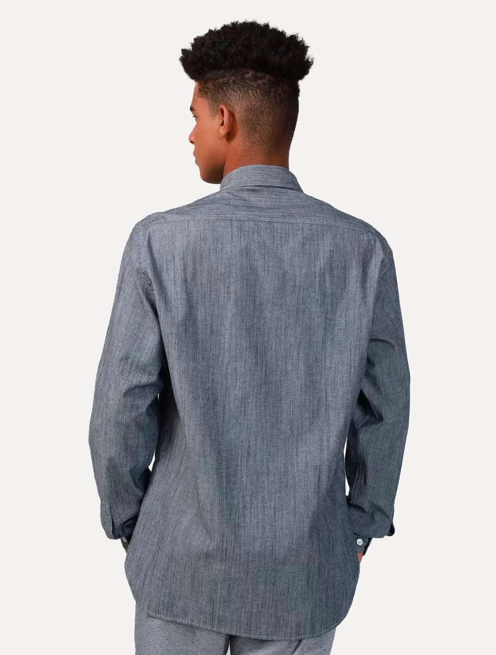 Camisa Lacoste Masculina Slim Cotton Chambray Chumbo Mescla
