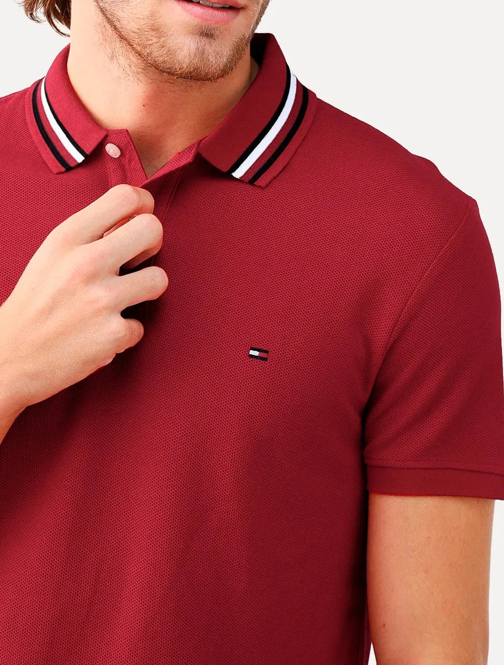Polo Tommy Hilfiger Masculina Regular Fit Collar Vermelho
