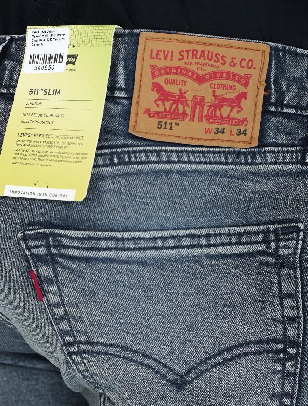 Calça Levis Jeans Masculina 511 Slim Stretch Cinza