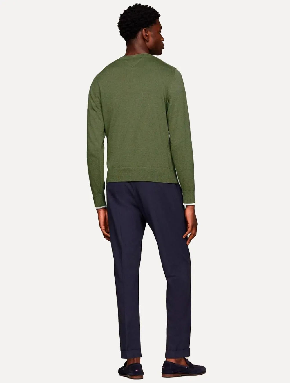 Suéter Tommy Hilfiger Masculino Crewneck Essential Cotton Verde Militar