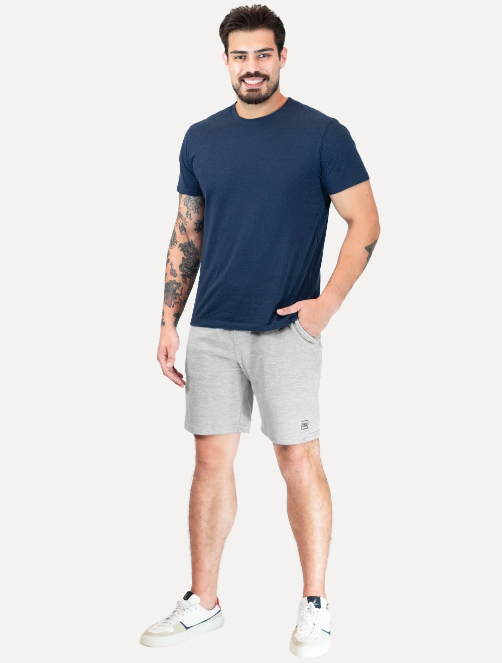 Bermuda King & Joe Masculina Moletom Comfort Logo Rubber Cinza Mescla