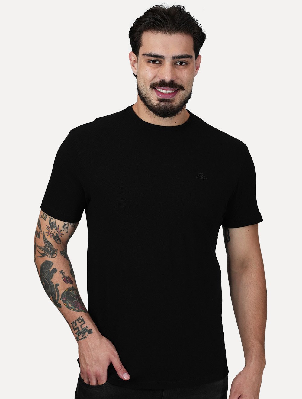 Camiseta Ellus Masculina Viscose Piquet Classic Signature Preta