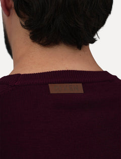 Suéter Dixen Masculina Tricot Manga Longa Raglan Gola Careca Bordô
