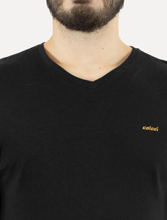 Camiseta Colcci Masculina V-Neck Logo Minimalista Preto