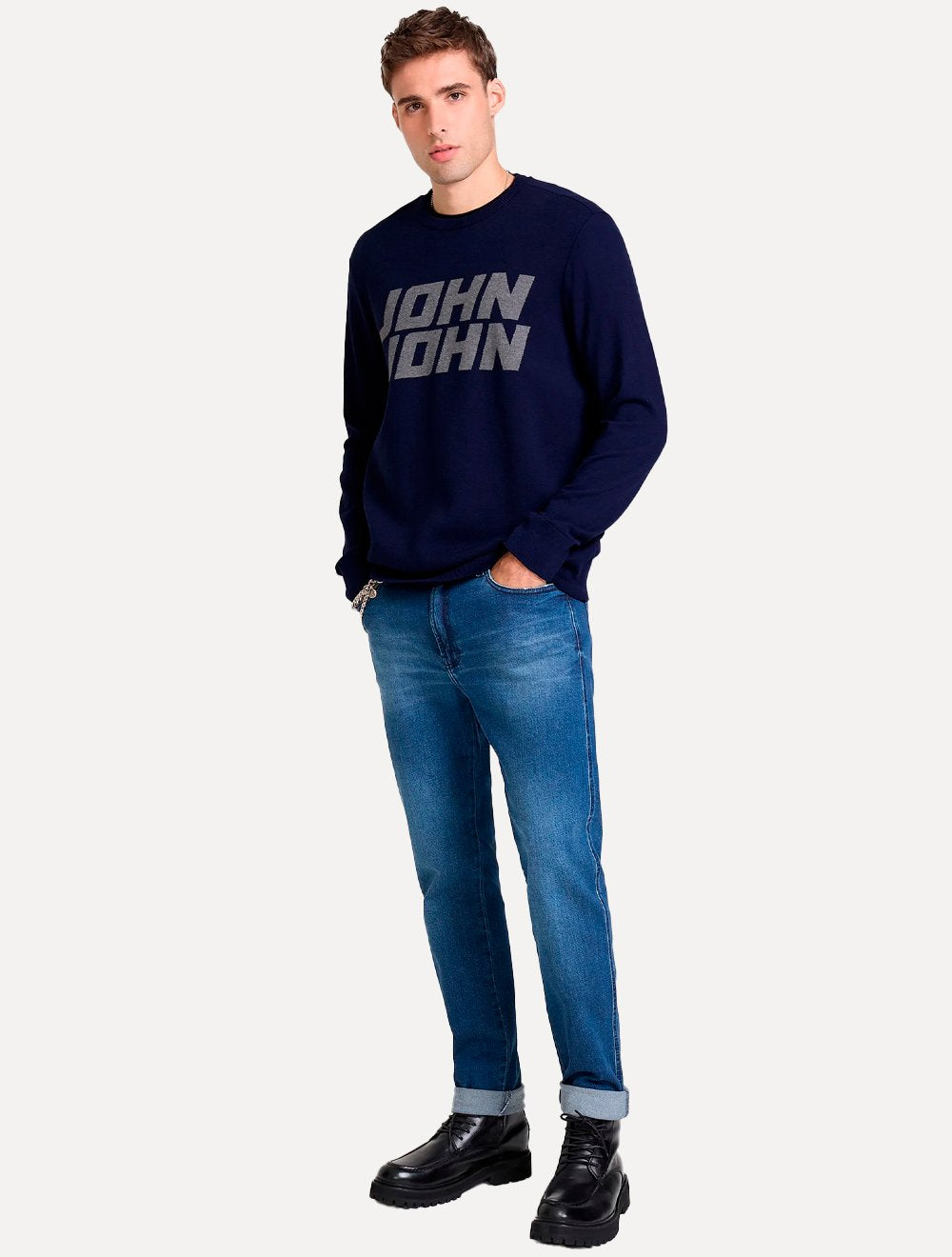 Suéter John John Masculino Regular Fit Tricot Enjoying Azul Marinho