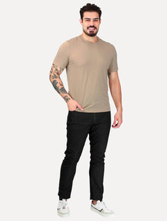 Camiseta Individual Masculina Comfort Pima Soft Touch Logo Marrom Claro