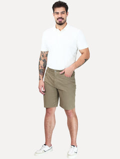 Bermuda King & Joe Masculina Slim Sarja 2X1 Five Pockets Cáqui