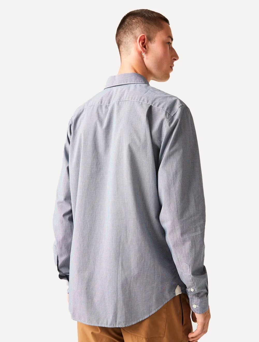 Camisa Lacoste Masculina Cotton Poplin Grid Branco/Azul Marinho