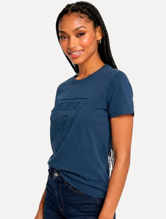 Camiseta Guess Feminina Bust Embroidery Logo Azul Escuro