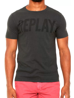 Camiseta Replay Masculina Frontal Stamp Logo Chumbo