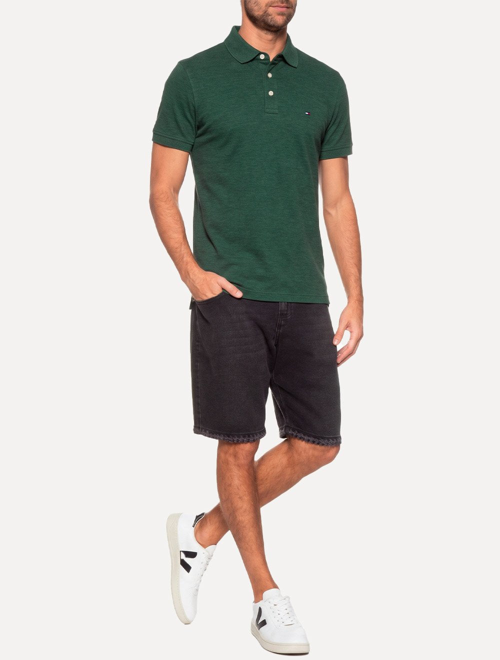Camisa Polo Tommy Hilfiger Masculina Slim Piquet 1985 Verde Folha