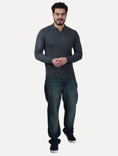 Camiseta Dixen Masculina Tricot Manga Longa Jacquard Seamless Cinza