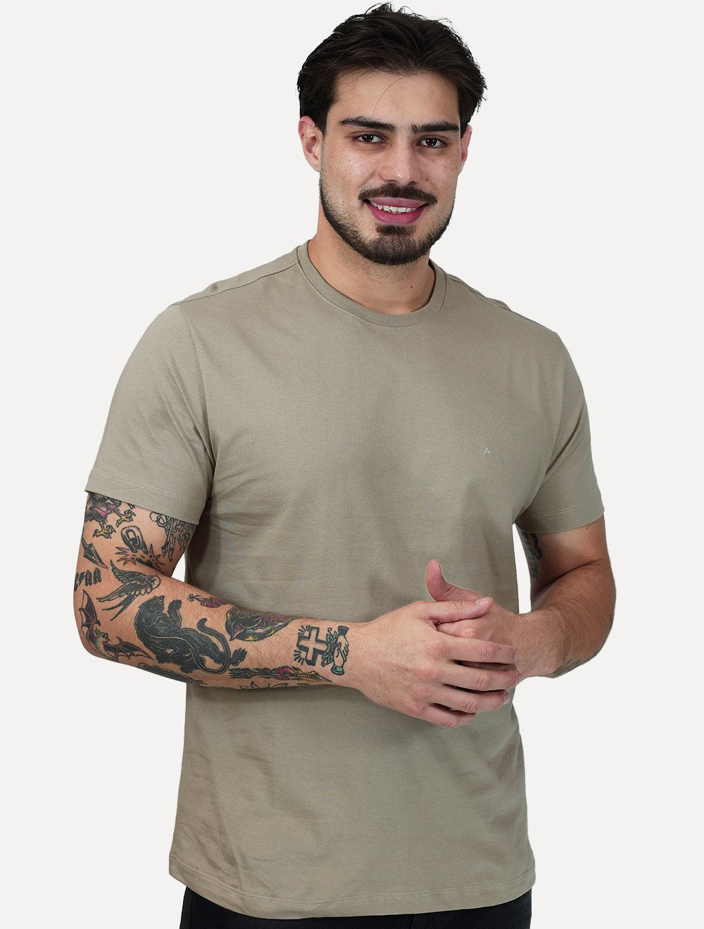 Camiseta Aramis Masculina Basic Lisa Mono Icon Cáqui Médio