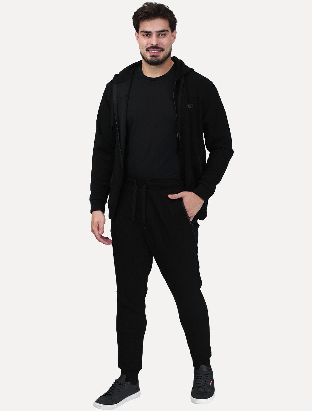 Conjunto Dixen Agasalho Moletom Jaqueta com Zíper Frontal Preto