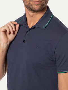 Polo Ellus Masculina Piquet Classic Easa Friso Azul Marinho