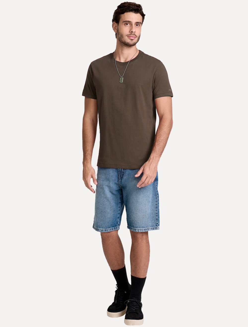 Camiseta John John Masculina Slim Fit Simple Marrom Escuro