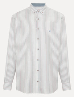 Camisa Dudalina Masculina Slim Slub Cotton Flame Listras Branca