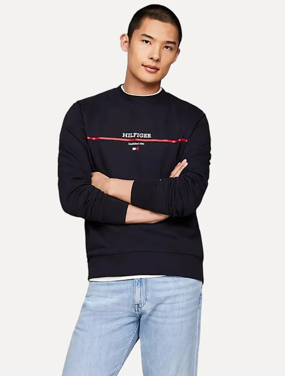 Moletom Tommy Hilfiger Masculino Stripe Terry 1985 Azul Marinho