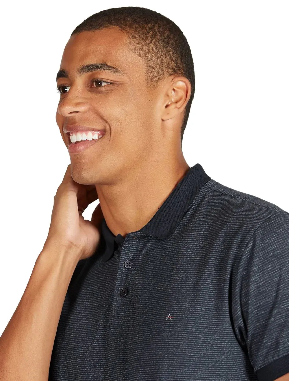 Polo Aramis Masculina Malha Listra Mesclada Azul Marinho